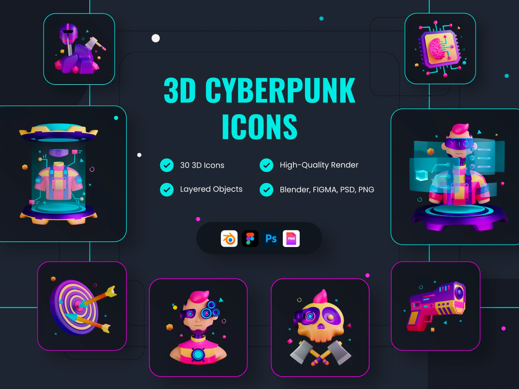 [VIP] 30 3D Icons Illustration Dystopia Futuristics