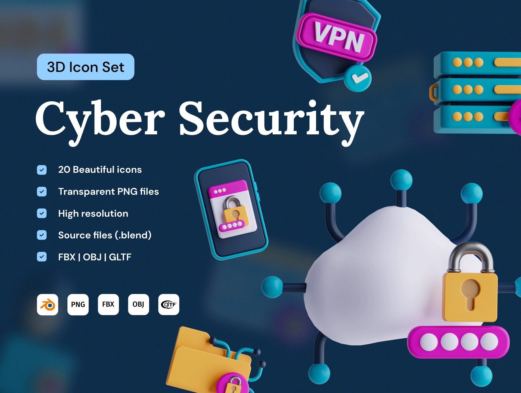 [VIP] Cyber Security 3D Icon Set