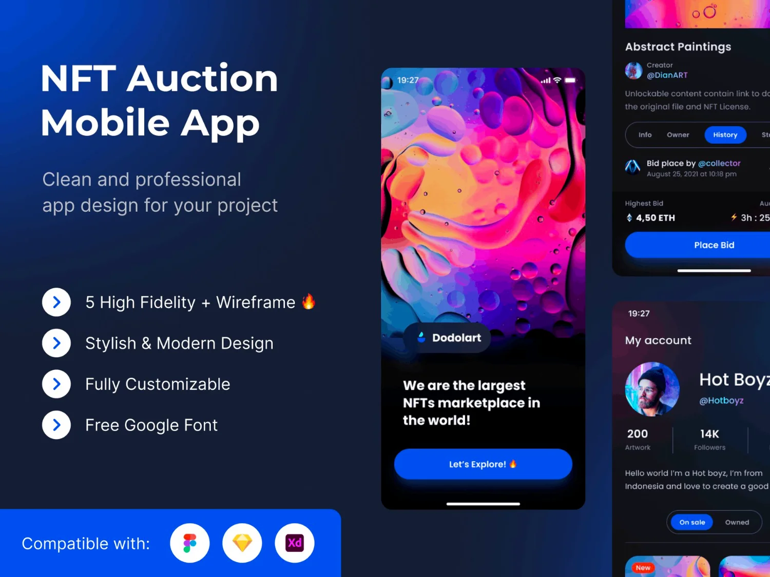 [VIP] NFT Auction Mobile App UI Kit Template