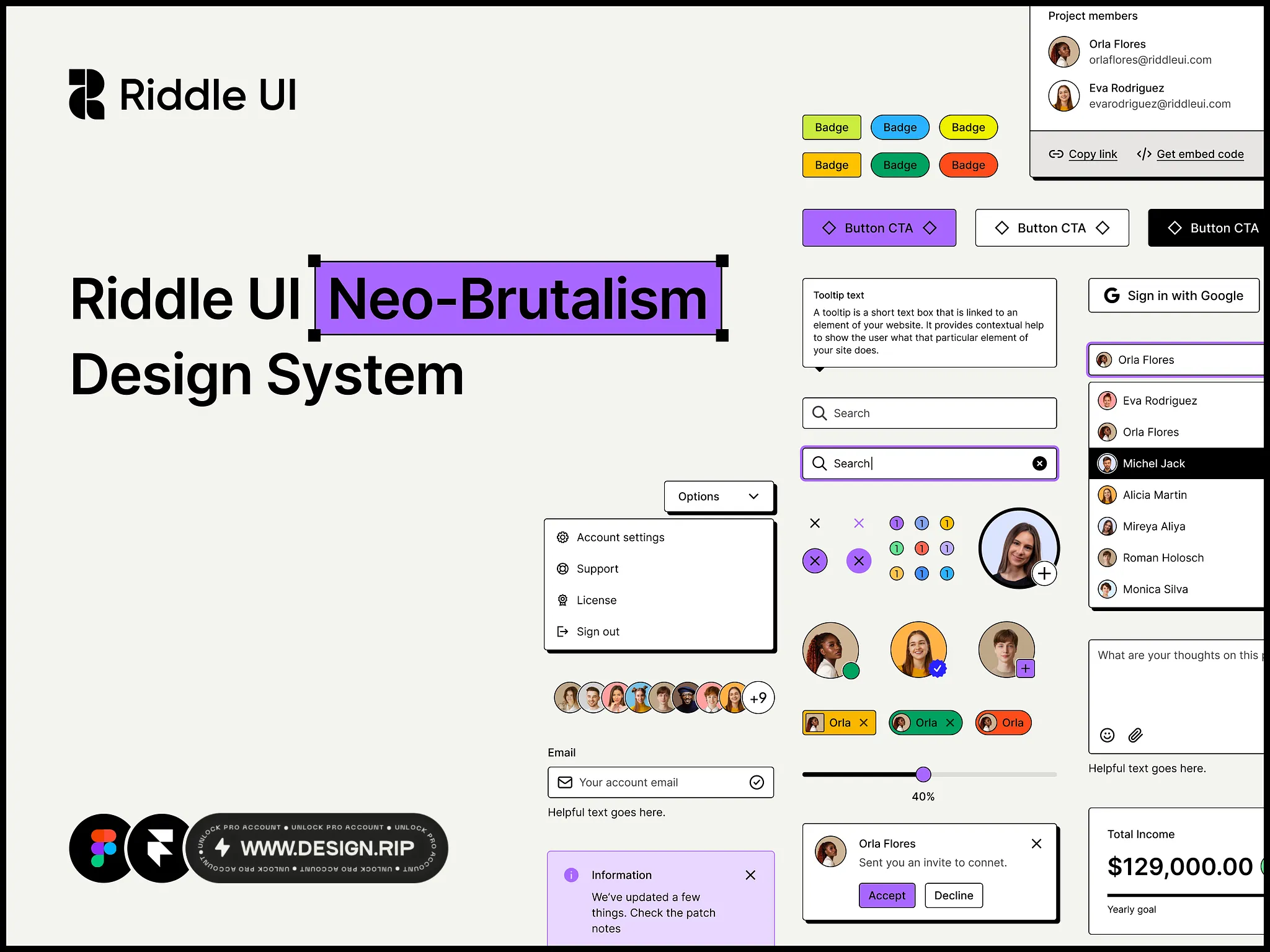 [$] Riddle UI: Neo Brutalism UI Kit (v1.0)